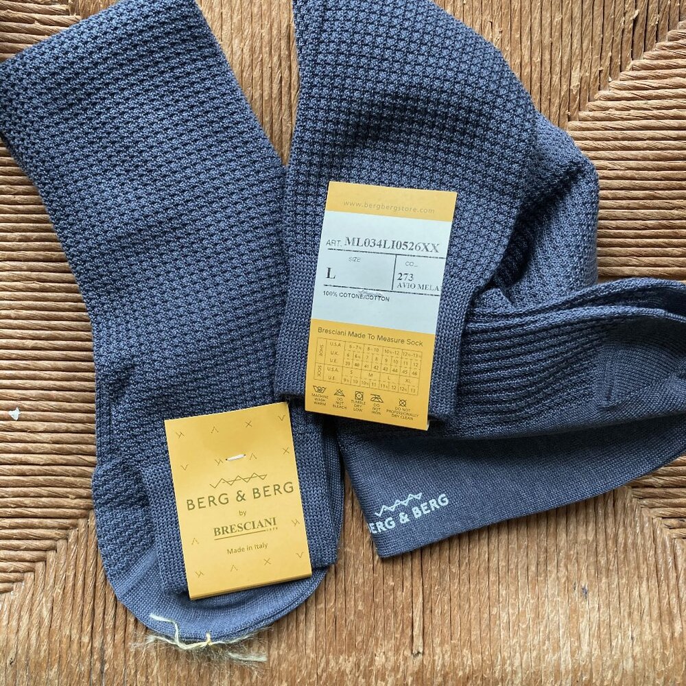 3 pair men's Italian over the calf cotton socks Bresciani Venanzi blue / brown